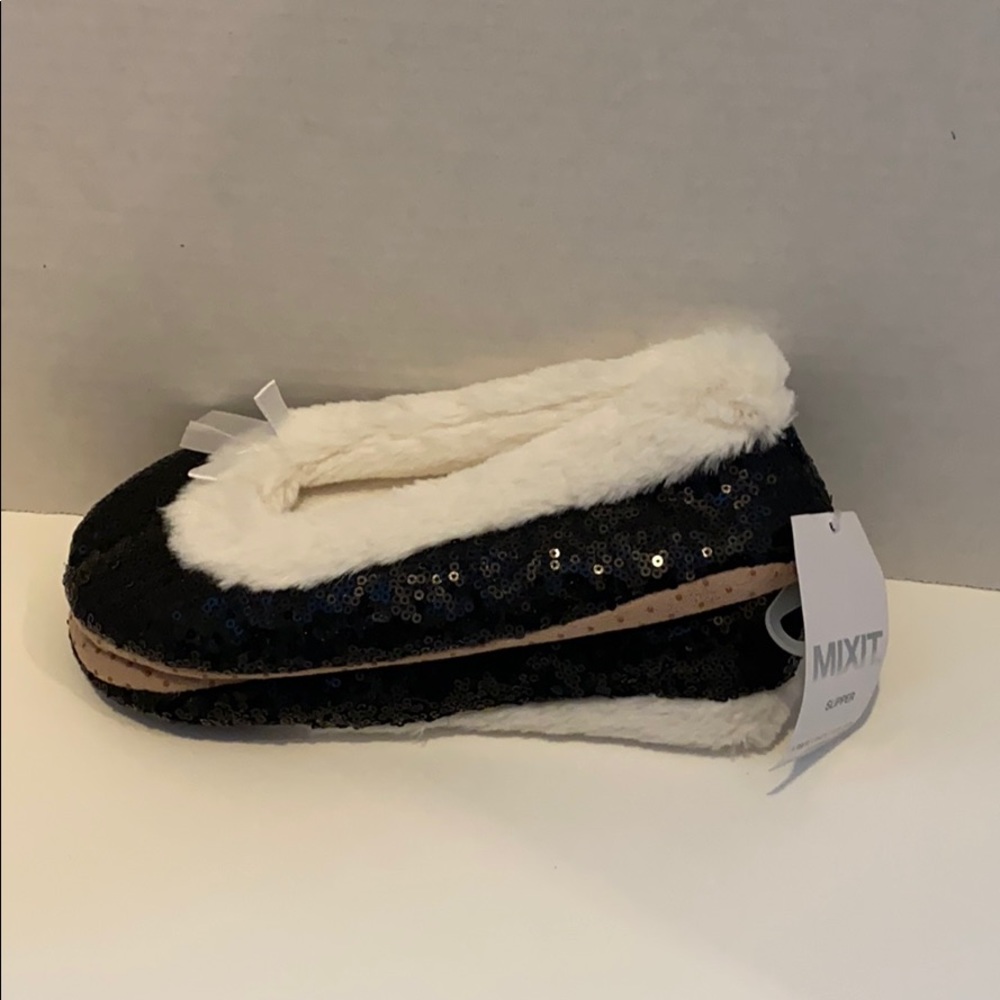 Mixit Black sequin slippers faux fur interior s/m